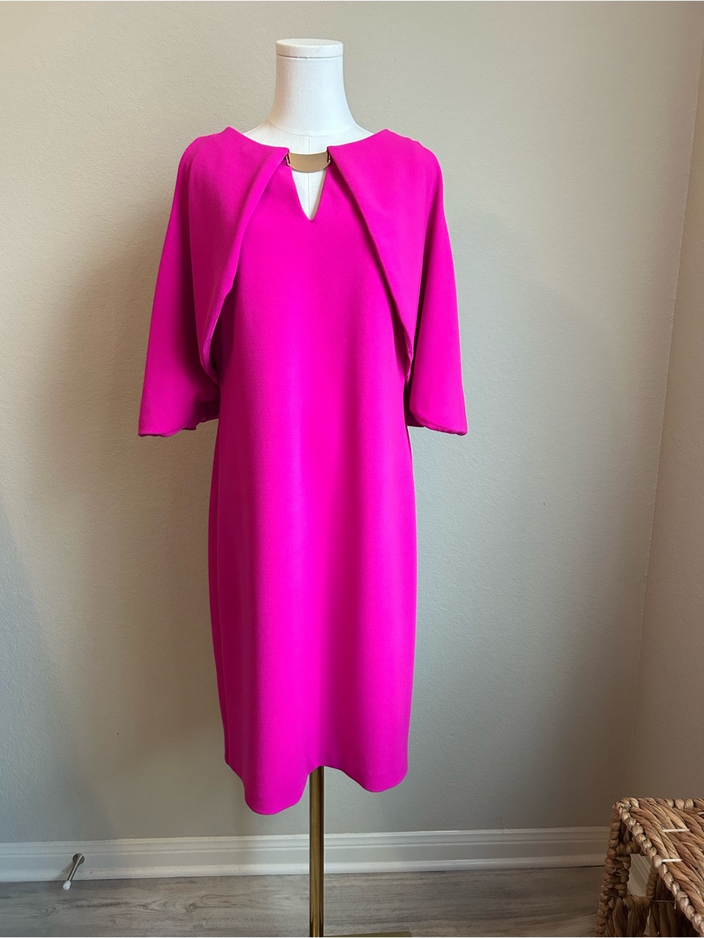 Joseph Ribkoff Hot Pink Cape-Sleeve Dress
